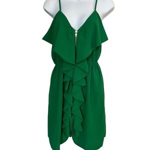 Love Notes | Green Dress | Ruffle and Zipper Front Detail
